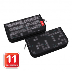 ПЕНАЛ КАРКАСНЫЙ ДВУХСТВОРЧАТЫЙ С НАПОЛНЕНИЕМ "КОНЕЦ ИГРЫ" 20,5*11*2,5СМ 11 ПРЕДМЕТОВ