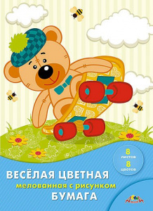 БУМАГА ЦВЕТНАЯ А4 8 ЦВЕТОВ 8 ЛИСТОВ "АППЛИКА" ДВУСТОРОННЯЯ С РИСУНКОМ