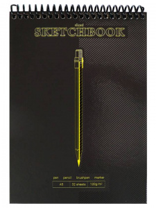СКЕТЧБУК НА ГРЕБНЕ А5 32 Л 120Г/М2 "PENCIL SLICED BLACKOUT" ОФСЕТНАЯ ЧЕРНАЯ БУМАГА