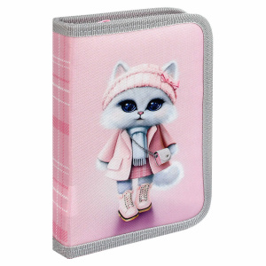 ПЕНАЛ КАРКАСНЫЙ ДВУХСТВОРЧАТЫЙ "КОШЕЧКА В ПАЛЬТО" 20*13,3*3,5СМ
