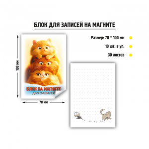 БУМАЖНЫЙ БЛОК НА МАГНИТЕ 70*100 30Л КОТ