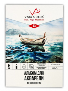 АЛЬБОМ ДЛЯ АКВАРЕЛИ НА СКЛЕЙКЕ А3 12Л "VISTA-ARTISTA" 300Г/М2 СРЕДНЕЗЕРНИСТАЯ