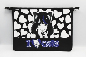 ПАПКА ДЛЯ ТЕТРАДЕЙ НА МОЛНИИ А4 "I LOVE CATS" ПЛАСТИК 34*24.5*4,5СМ