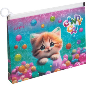 ПАПКА НА МОЛНИИ ДЛЯ ДОКУМЕНТОВ И ТЕТРАДЕЙ А4 deVENTE 180МКМ С РАСШИРЕНИЕМ "CANDY CAT"
