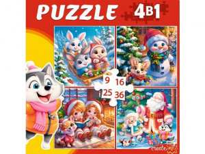 ПАЗЛЫ НОВОГОДНИЕ 9+16+25+36 ЭЛЕМЕНТОВ "ЗИМНИЙ ПРАЗДНИК"