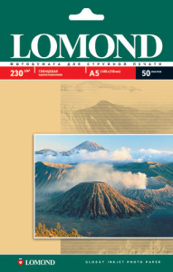 БУМАГА ДЛЯ СТРУЙНОЙ ПЕЧАТИ А5 14,8*21СМ LOMOND ГЛЯНЦЕВАЯ ОДНОСТОРОННЯЯ 230Г/М² 50 ЛИСТОВ