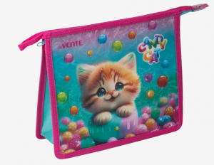 ПАПКА ДЛЯ ТЕТРАДЕЙ НА МОЛНИИ А5 "CANDY CAT" ПЛАСТИК 24,3*20*8СМ 