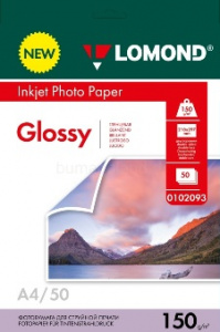 БУМАГА ДЛЯ СТРУЙНОЙ ПЕЧАТИ А4 LOMOND ГЛЯНЦЕВАЯ ДВУСТОРОННЯЯ 150Г/М² 50 ЛИСТОВ
