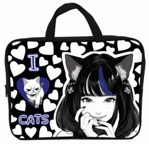 ПАПКА ПОРТФЕЛЬ НА МОЛНИИ С РУЧКАМИ А4 "I LOVE CATS" ТЕКСТИЛЬ 35*26,5*7,5СМ