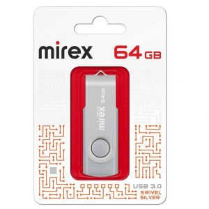 КАРТА ПАМЯТИ MIREX 64GB 3.0 ""SWIVEL SILVER" СЕРАЯ