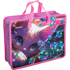 ПАПКА ПОРТФЕЛЬ НА МОЛНИИ С РУЧКАМИ ПЛАСТИК А4 "LOVELY CAT'' ПЛАСТИК 33,5*26*10СМ