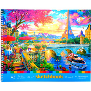 СКЕТЧБУК НА ГРЕБНЕ А3 30 Л 100Г/М2 "ФРАНЦИЯ" ОФСЕТНАЯ БУМАГА