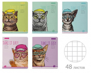 ТЕТРАДЬ 48Л КЛЕТКА "EASY LIFE.КОТЫ"
