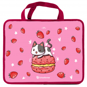 ПАПКА ПОРТФЕЛЬ А4 "STRAWBERRY CAT '' 33*26*7,5СМ ПЛАСТИКОВАЯ НА МОЛНИИ С РУЧКАМИ