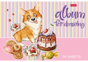 АЛЬБОМ ДЛЯ РИСОВАНИЯ НА СКОБЕ 24 ЛИСТА "ИЗ ЖИЗНИ КОРГИ" 