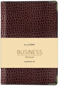 ЕЖЕДНЕВНИК  A5 2027 BUSINESS PREMIUM "ИГУАНА" БОРДОВЫЙ 176Л 113х146ММ