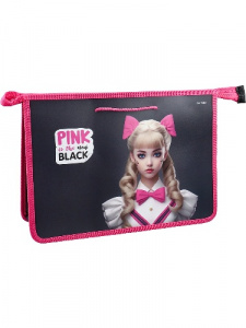 ПАПКА ПОРТФЕЛЬ НА МОЛНИИ С РУЧКАМИ А4 "PINK&BLACK" ПЛАСТИК 33,5*23,5*10СМ