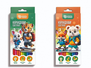 КАРАНДАШИ ЦВЕТНЫЕ "ЯРКИЕ ЗВЕРЯТА" 12 ЦВЕТОВ