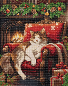 АЛМАЗНАЯ МОЗАИКА "КОТ У КАМИНА" 50*40СМ