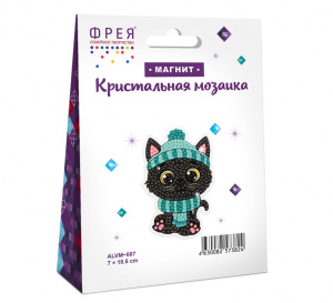 НАБОР ДЛЯ ТВОРЧЕСТВА ФРЕЯ МАГНИТ АЛМАЗНАЯ МОЗАИКА "КОТИК В ШАПКЕ" 7*10.5СМ