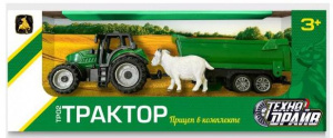 МАШИНА ТЕХНОДРАЙВ ТРАКТОР С ПРИЦЕПОМ + ФИГУРКА