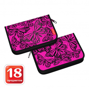 ПЕНАЛ КАРКАСНЫЙ ДВУХСТВОРЧАТЫЙ С НАПОЛНЕНИЕМ "VELVET BUTTERFLIES" 20,5*13,5*3СМ 18 ПРЕДМЕТОВ