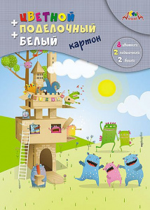 КАРТОН ЦВЕТНОЙ А4 8 ЦВЕТОВ 2 ЛИСТА БЕЛЫЙ 2 ЛИСТА ПОДЕЛОЧНЫЙ "АППЛИКА" МЕЛОВАННЫЙ