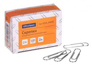 СКРЕПКИ OFFICESPACE 28ММ 100Ш/У ОЦИНКОВАННЫЕ
