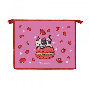 ПАПКА ДЛЯ ТЕТРАДЕЙ НА МОЛНИИ А5 "STRAWBERRY CAT'' 23,5*19*5СМ