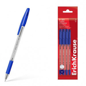 НАБОР ШАРИКОВЫХ РУЧЕК R-301 КЛАССИКА ГРИП 4Ш/У СИНЯЯ
