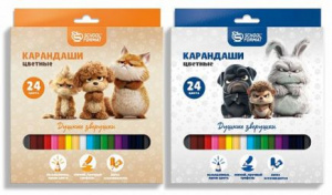 КАРАНДАШИ ЦВЕТНЫЕ "ДУШНЫЕ ЗВЕРЮШКИ" 24 ЦВЕТА