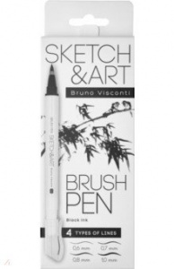 НАБОР РУЧЕК-КИСТЕЙ SKETCH&ART ЧЕРНЫЕ 4ШТ 0,6/0,7/0,8/1,0ММ