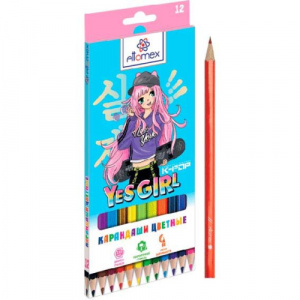 КАРАНДАШИ ЦВЕТНЫЕ " YES GIRL" 12ЦВ