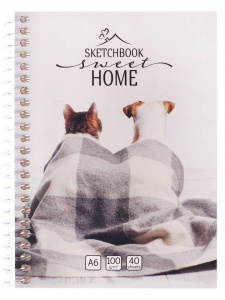 СКЕТЧБУК НА ГРЕБНЕ А6 40Л 100Г/М2 "SWEET HOME DOGS" ОФСЕТНАЯ БУМАГА