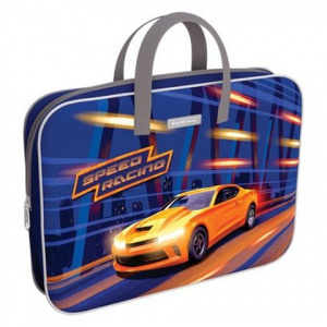ПАПКА ПОРТФЕЛЬ НА МОЛНИИ С РУЧКАМИ А4 "SPORT CAR" ТЕКСТИЛЬ 36*29*7СМ